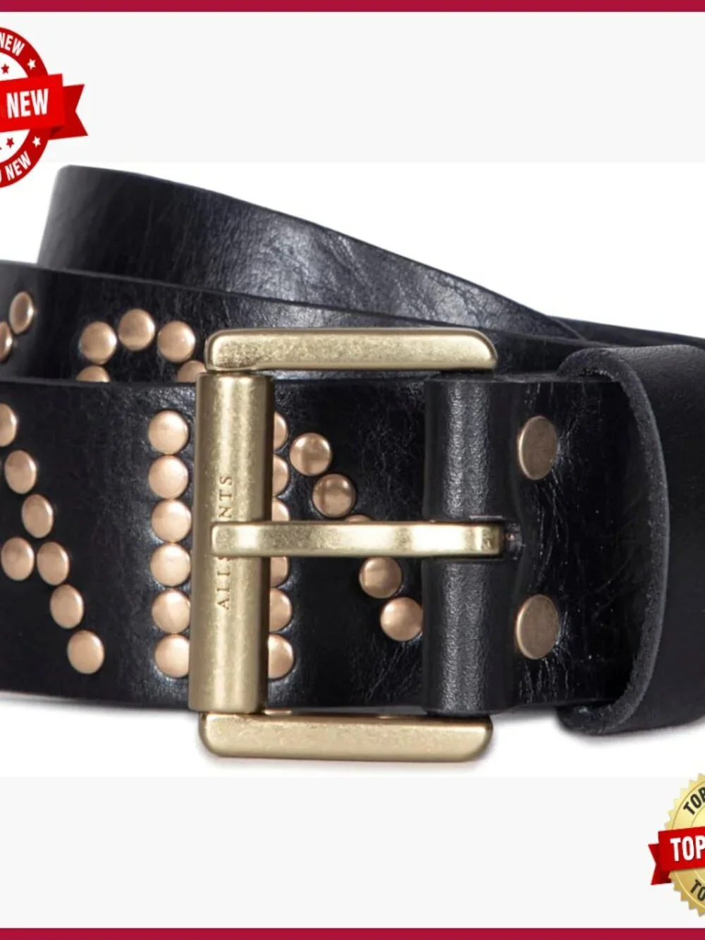 1.5 Inch Studded Leather Belt with Roller Buckle Adjustable